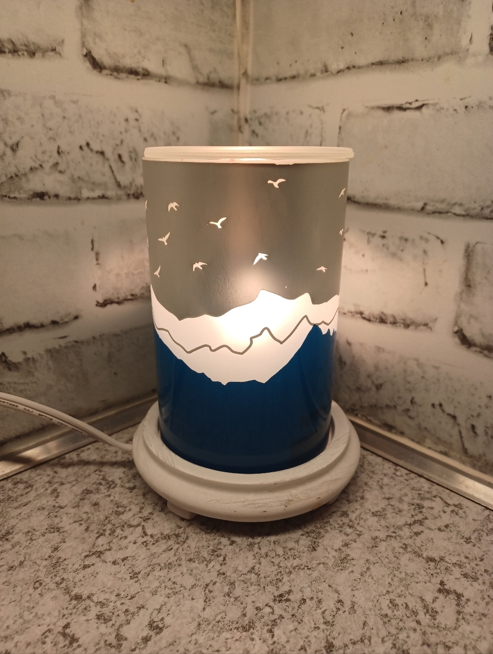 Cool Mountain Blue Silver Simmering Lights Wax Warmer Pink Zebra White Base